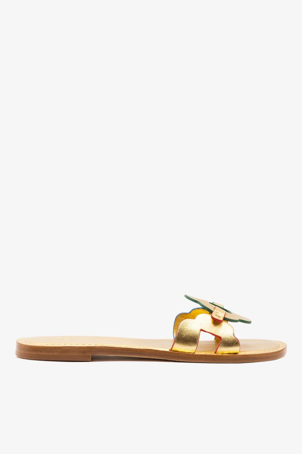 Margherita Slide In Metallic Gold Leather sold by Larroude
