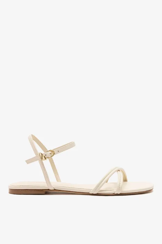 Annie Ankle Strap Sandal In Ivory Leather sold by Larroude