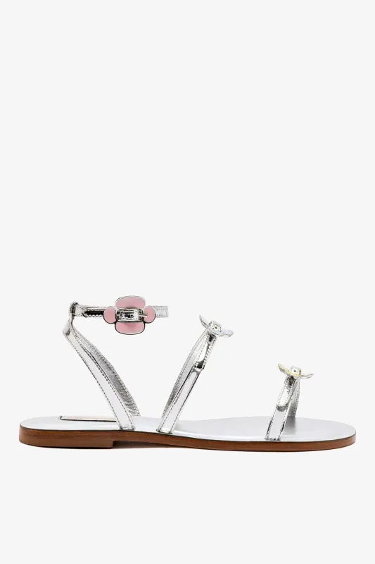 Tinx Flat Sandal In Silver Specchio sold by Larroude