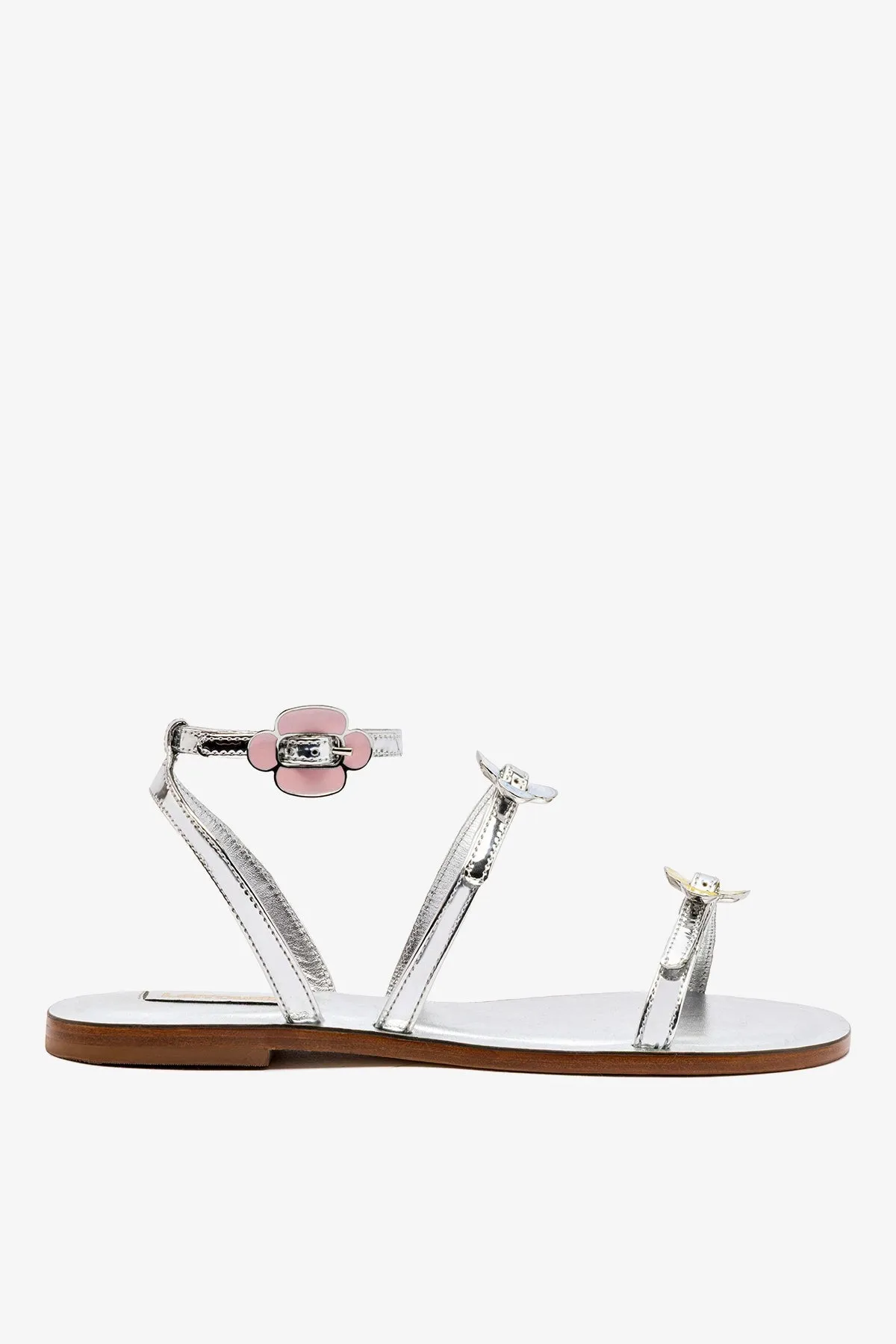 Tinx Flat Sandal In Silver Specchio sold by Larroude