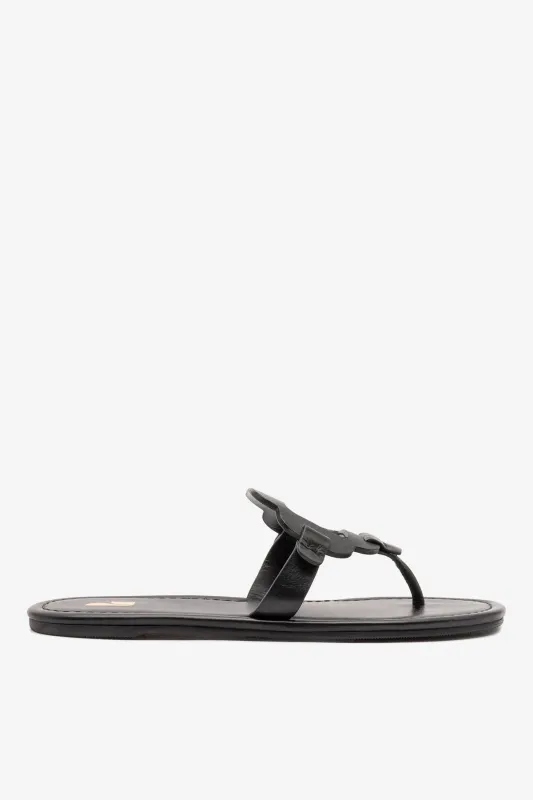 Margherita Thong Sandal In Black Leather sold by Larroude