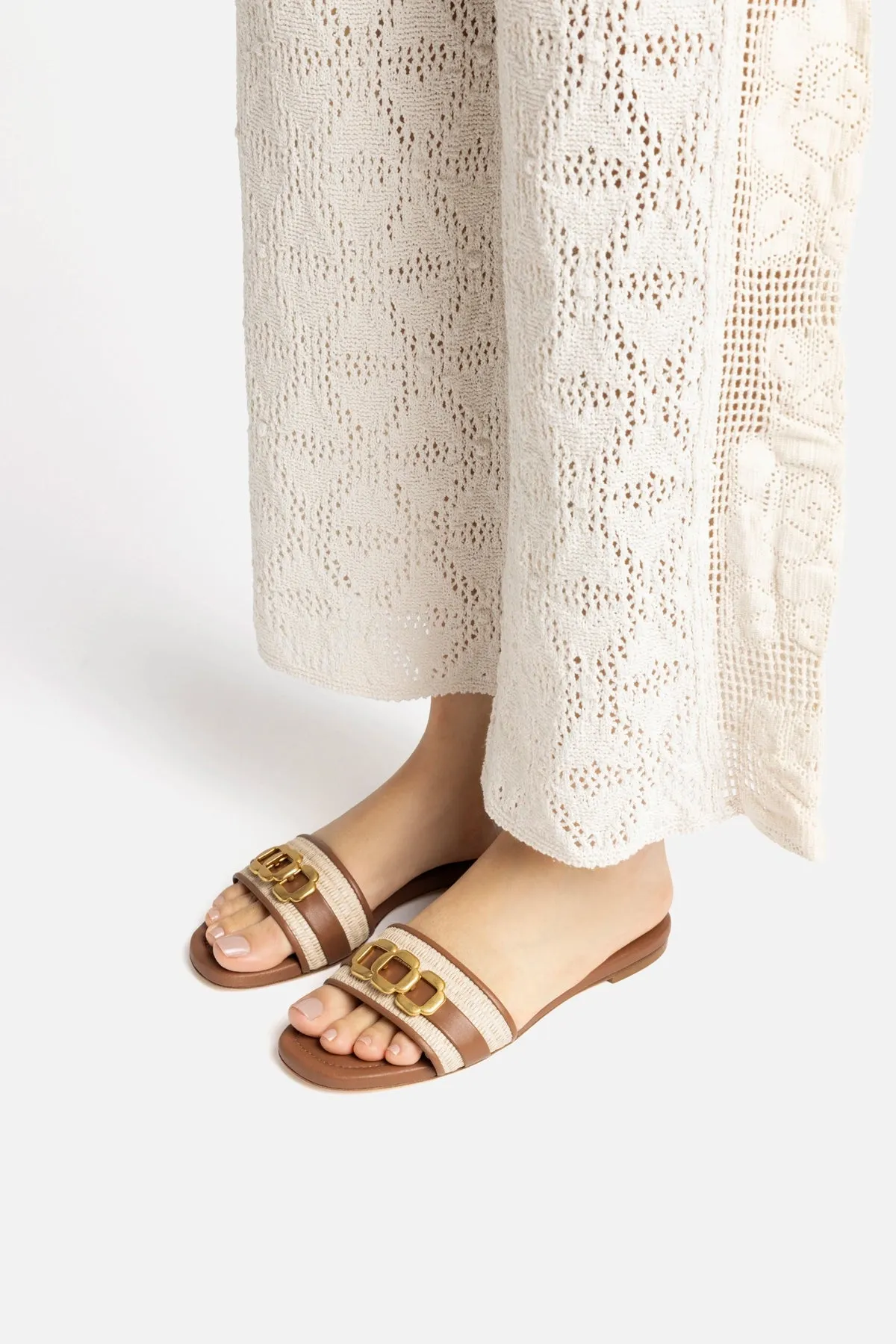 Franca Flat In Natural Raffia And Caramel Leather sold by Larroude product image thumbnail 5