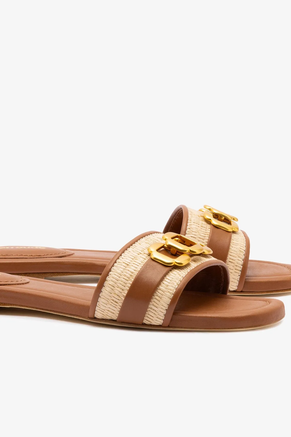 Franca Flat In Natural Raffia And Caramel Leather sold by Larroude product image thumbnail 4
