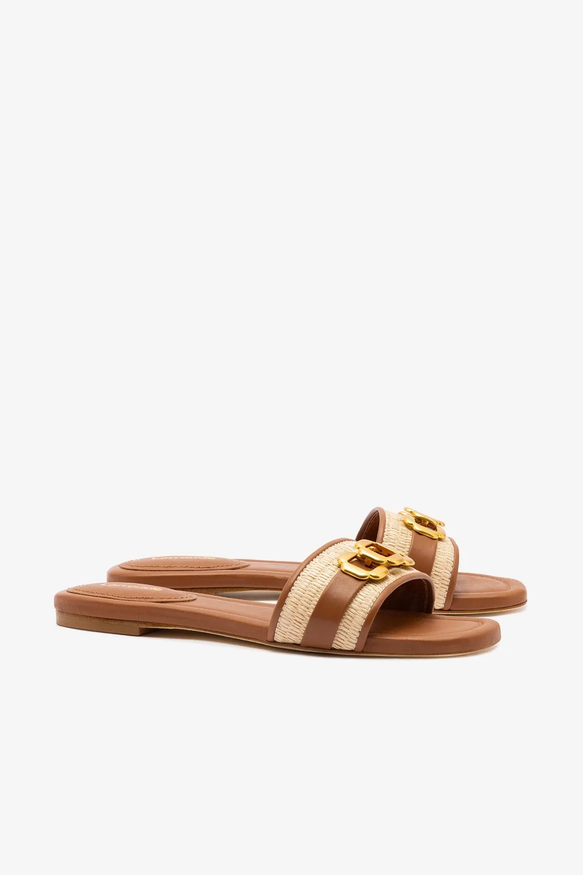 Franca Flat In Natural Raffia And Caramel Leather sold by Larroude product image thumbnail 3