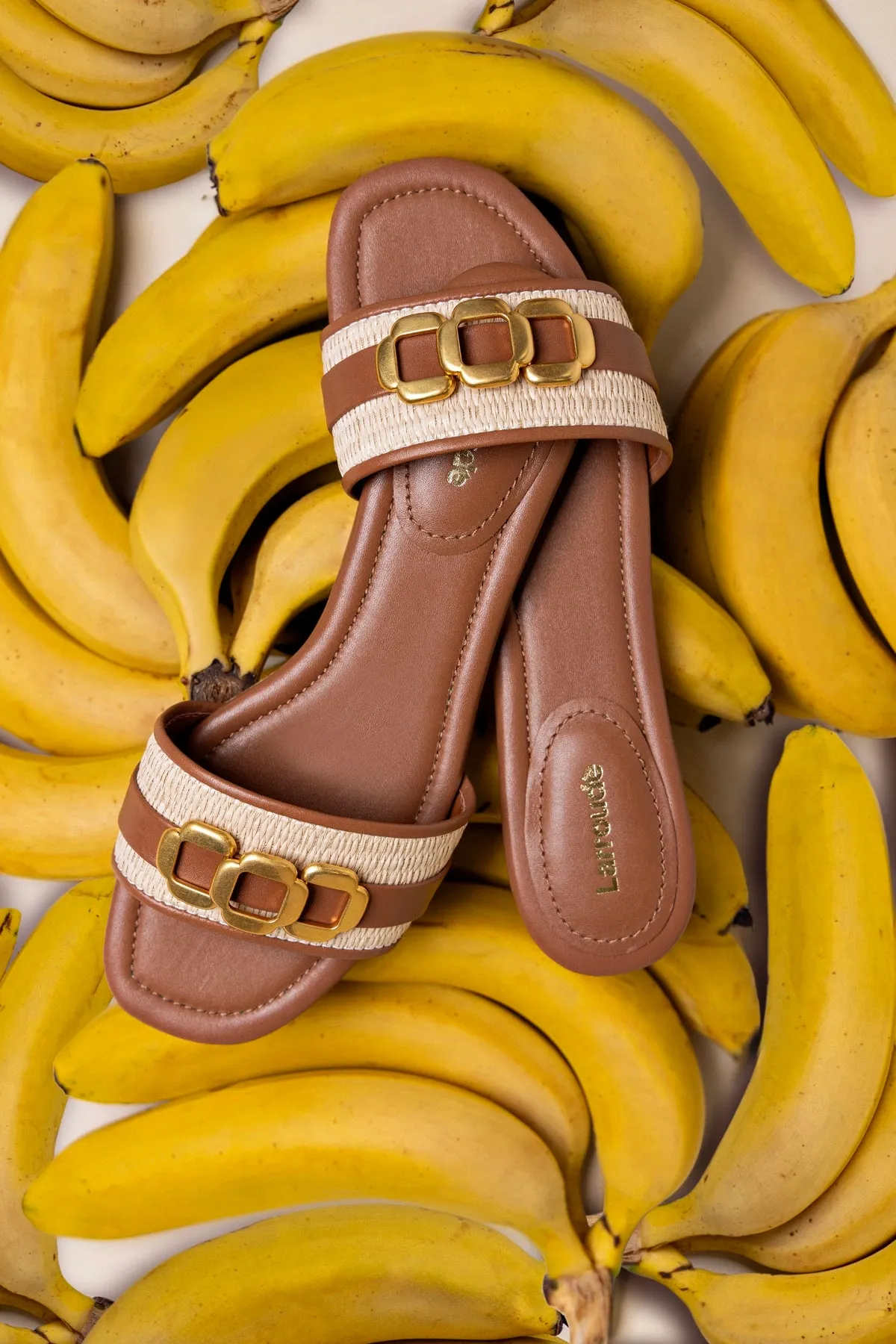 Franca Flat In Natural Raffia And Caramel Leather sold by Larroude product image thumbnail 2