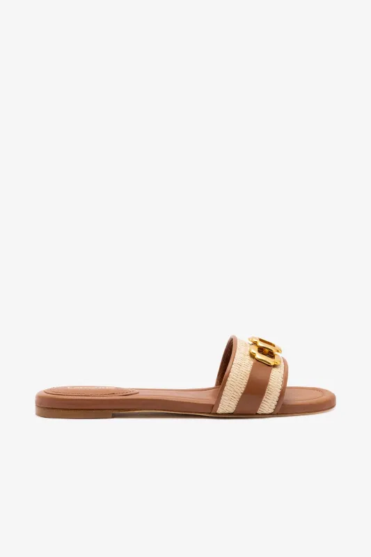 Franca Flat In Natural Raffia And Caramel Leather sold by Larroude