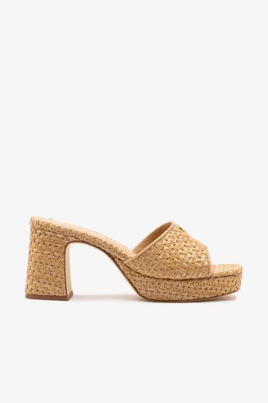 Dolly Low Mule In Natural And Beige Raffia sold by Larroude