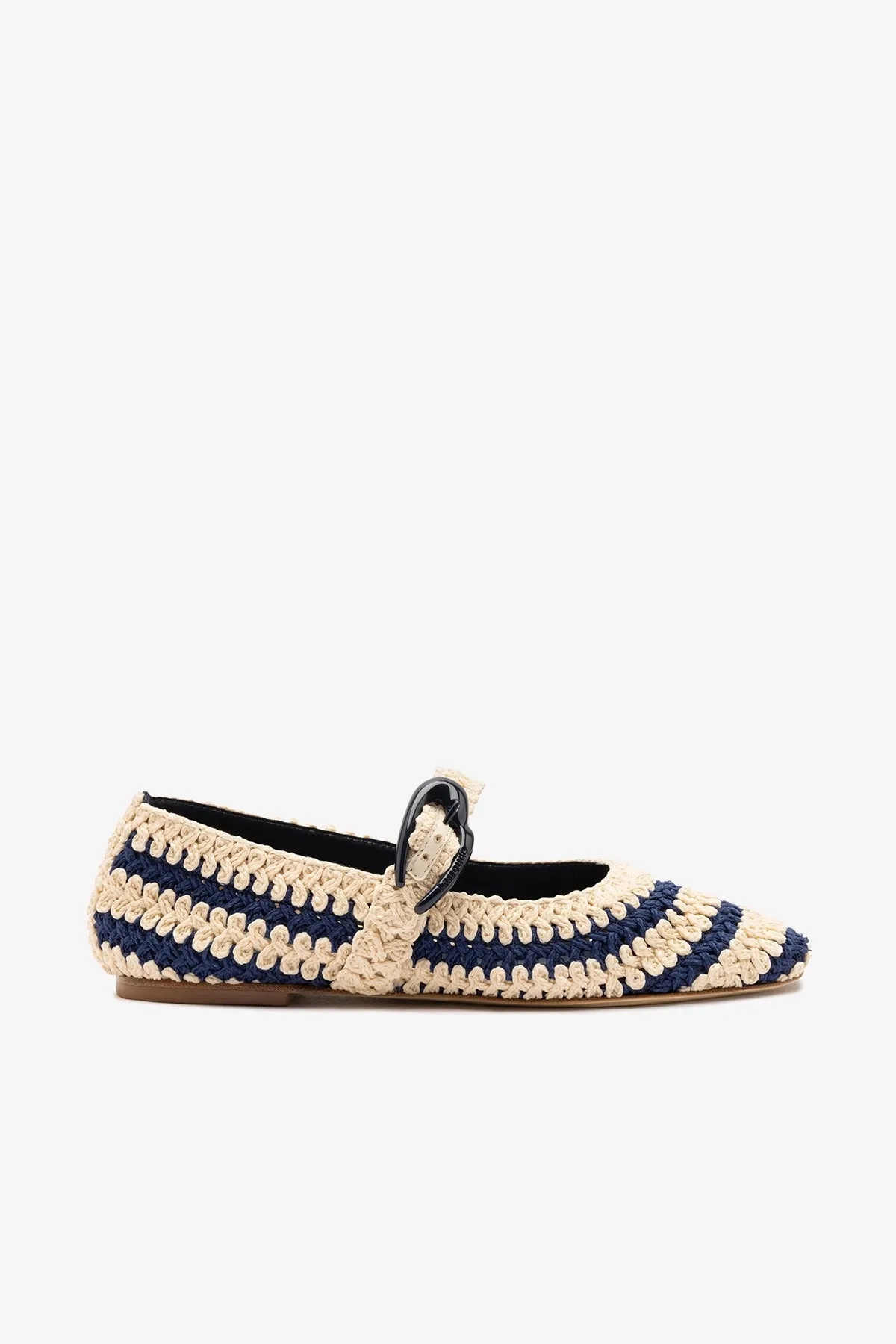 Verona Crochet Ballet Flat In Navy and Ivory Crochet sold by Larroude
