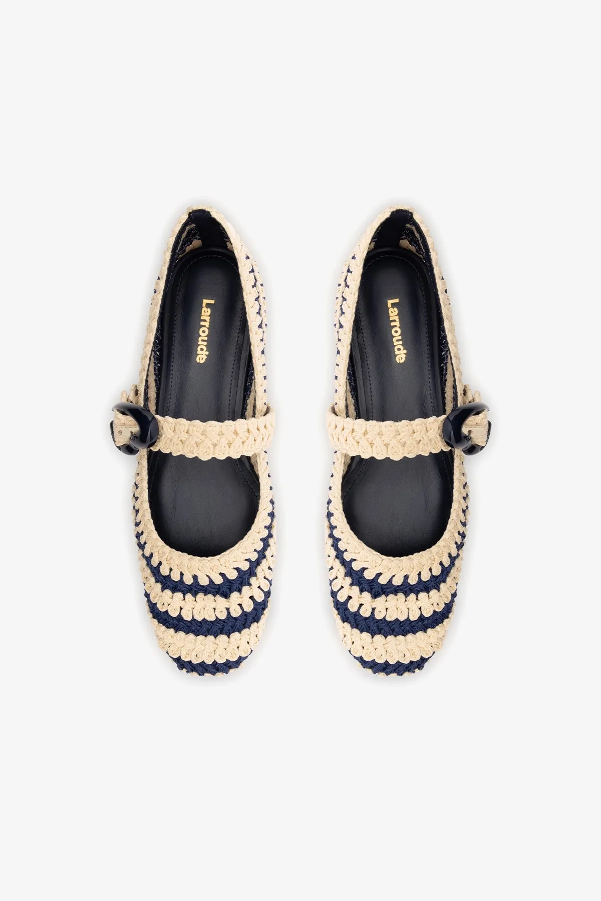 Verona Crochet Ballet Flat In Navy and Ivory Crochet sold by Larroude product image thumbnail 5