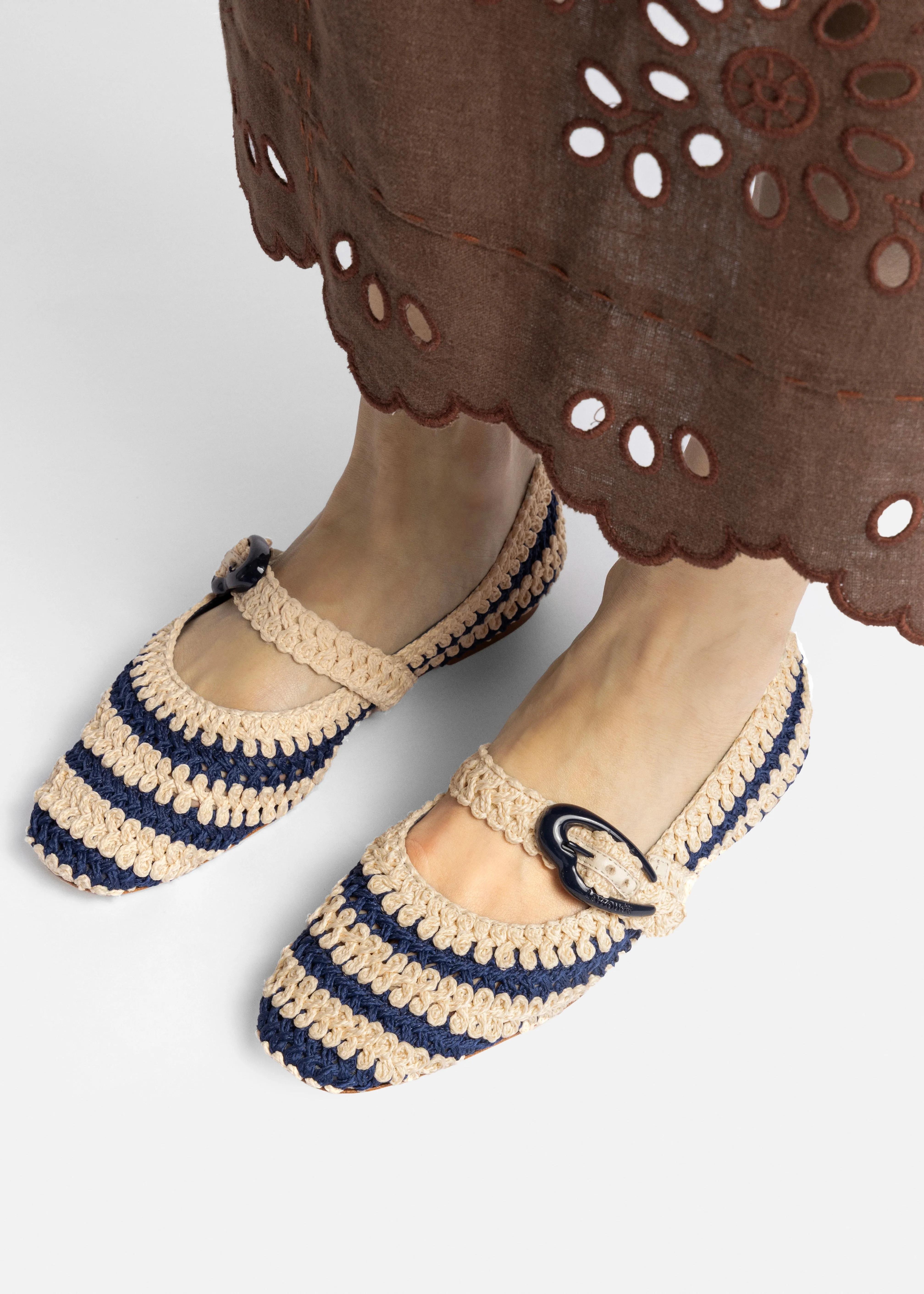 Verona Crochet Ballet Flat In Navy and Ivory Crochet sold by Larroude product image thumbnail 2