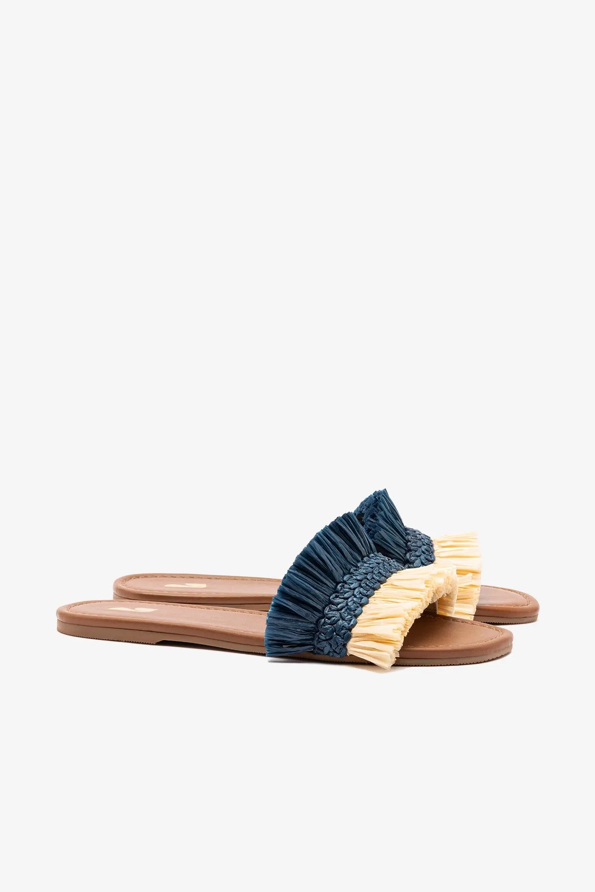 Bahia Fringe Flat In Beige And Navy Raffia sold by Larroude product image thumbnail 3