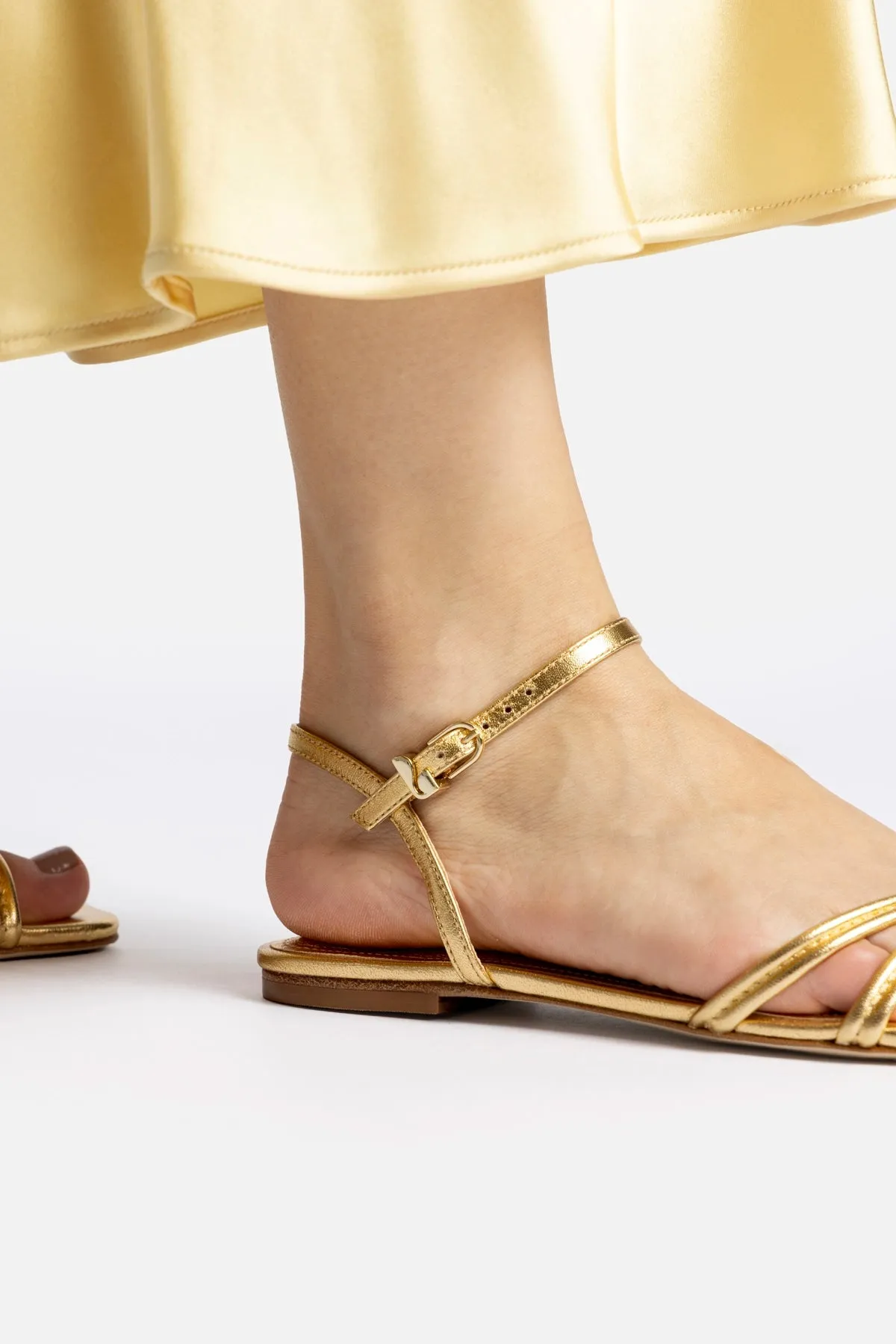 Annie Sandal Ankle Tie In Gold Metallic Leather sold by Larroude product image thumbnail 5