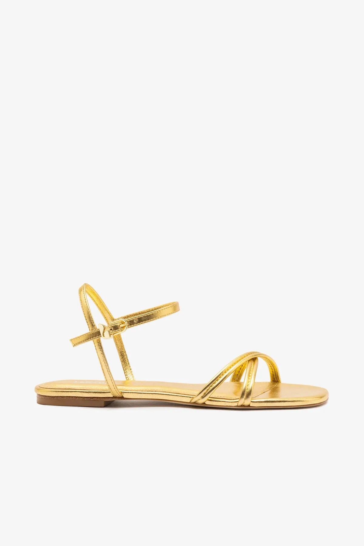 Annie Sandal Ankle Tie In Gold Metallic Leather sold by Larroude