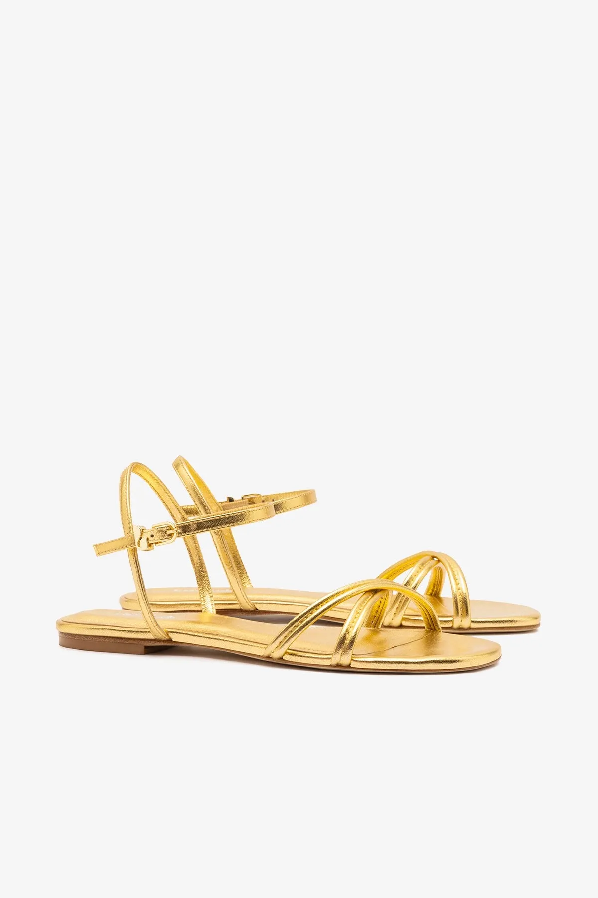Annie Sandal Ankle Tie In Gold Metallic Leather sold by Larroude product image thumbnail 3