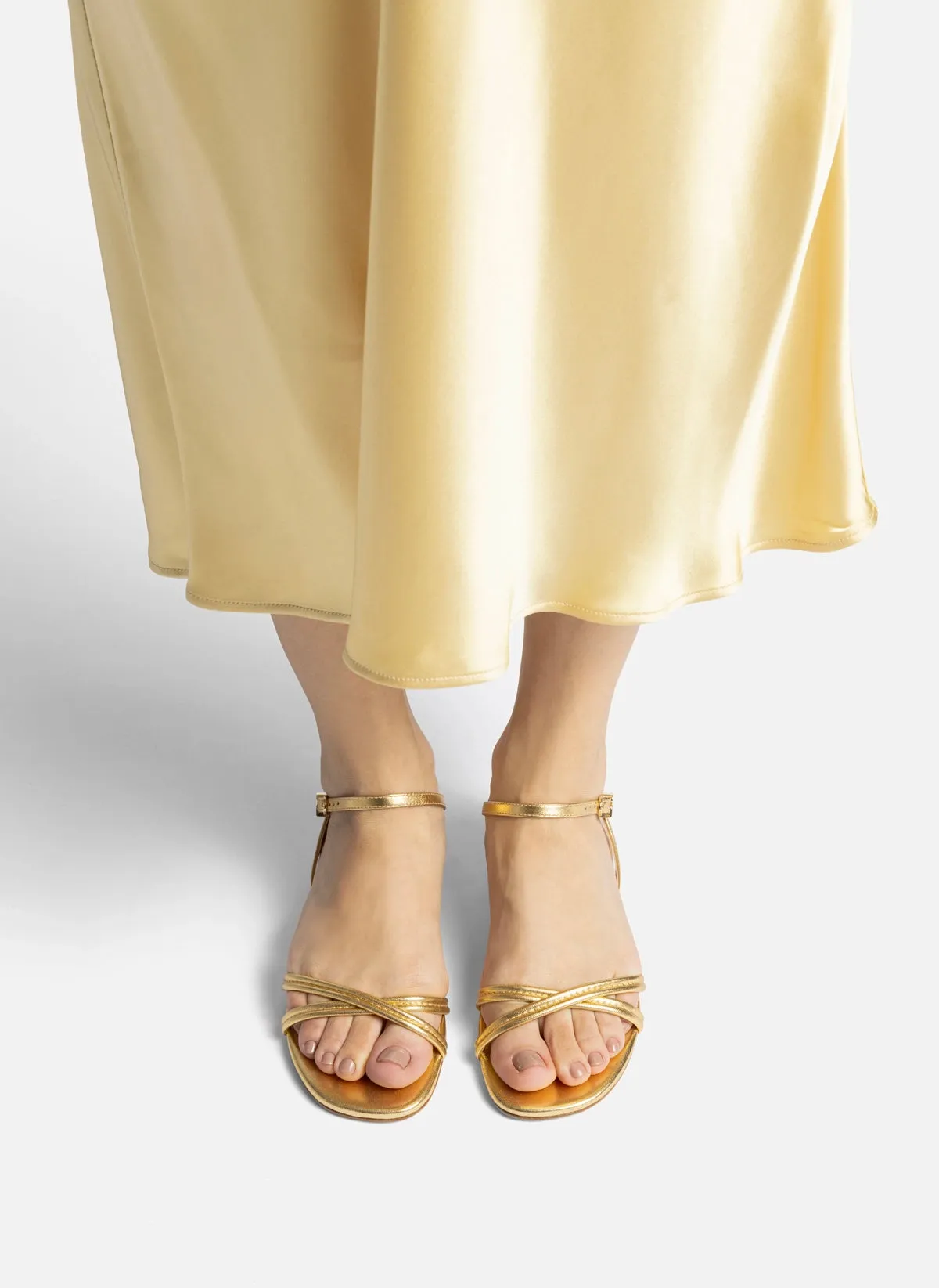 Annie Sandal Ankle Tie In Gold Metallic Leather sold by Larroude product image thumbnail 2