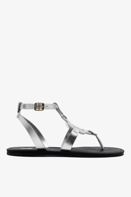Margherita Sandal In Metallic Silver Leather sold by Larroude