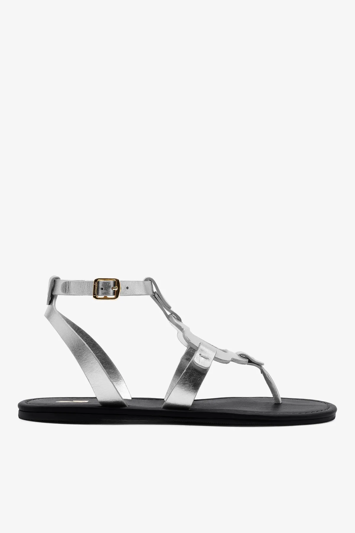 Margherita Sandal In Metallic Silver Leather sold by Larroude