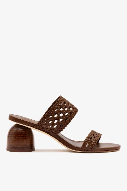 Dew Drop Macrame Sandal In Burnt Umber Leather sold by Larroude