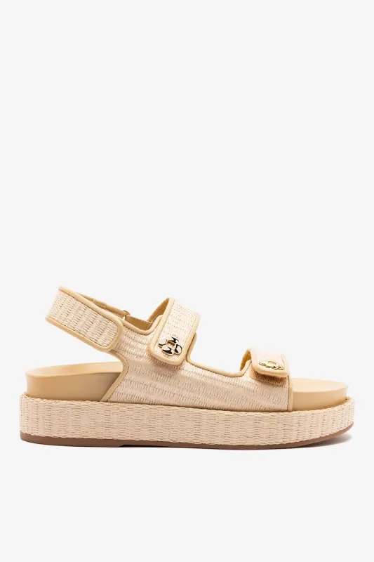 Jetty Sandal In Natural Beach Raffia and Beige Leather sold by Larroude