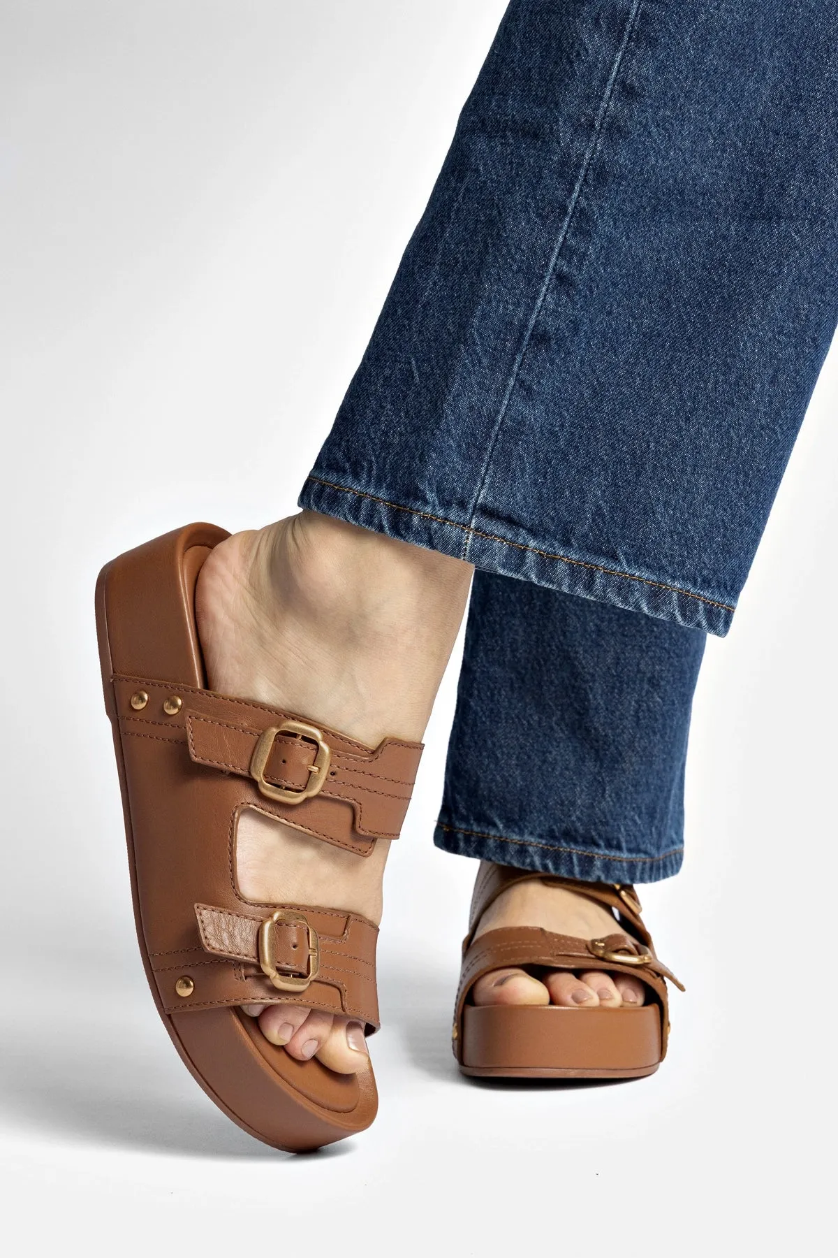 Milan Flatform Sandal In Light Caramel Vegetale Leather sold by Larroude product image thumbnail 5