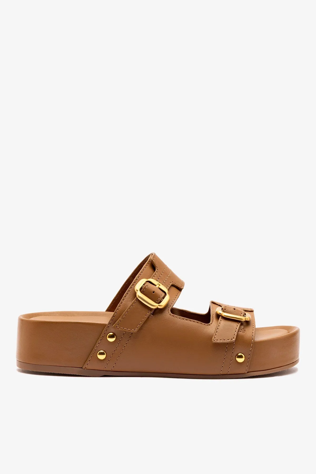 Milan Flatform Sandal In Light Caramel Vegetale Leather sold by Larroude
