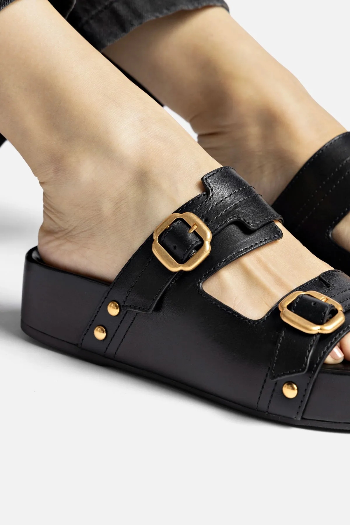 Milan Flatform Sandal In Black Vegetale Leather sold by Larroude product image thumbnail 5