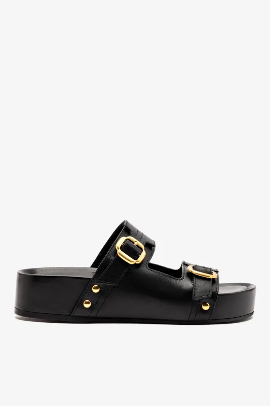 Milan Flatform Sandal In Black Vegetale Leather sold by Larroude