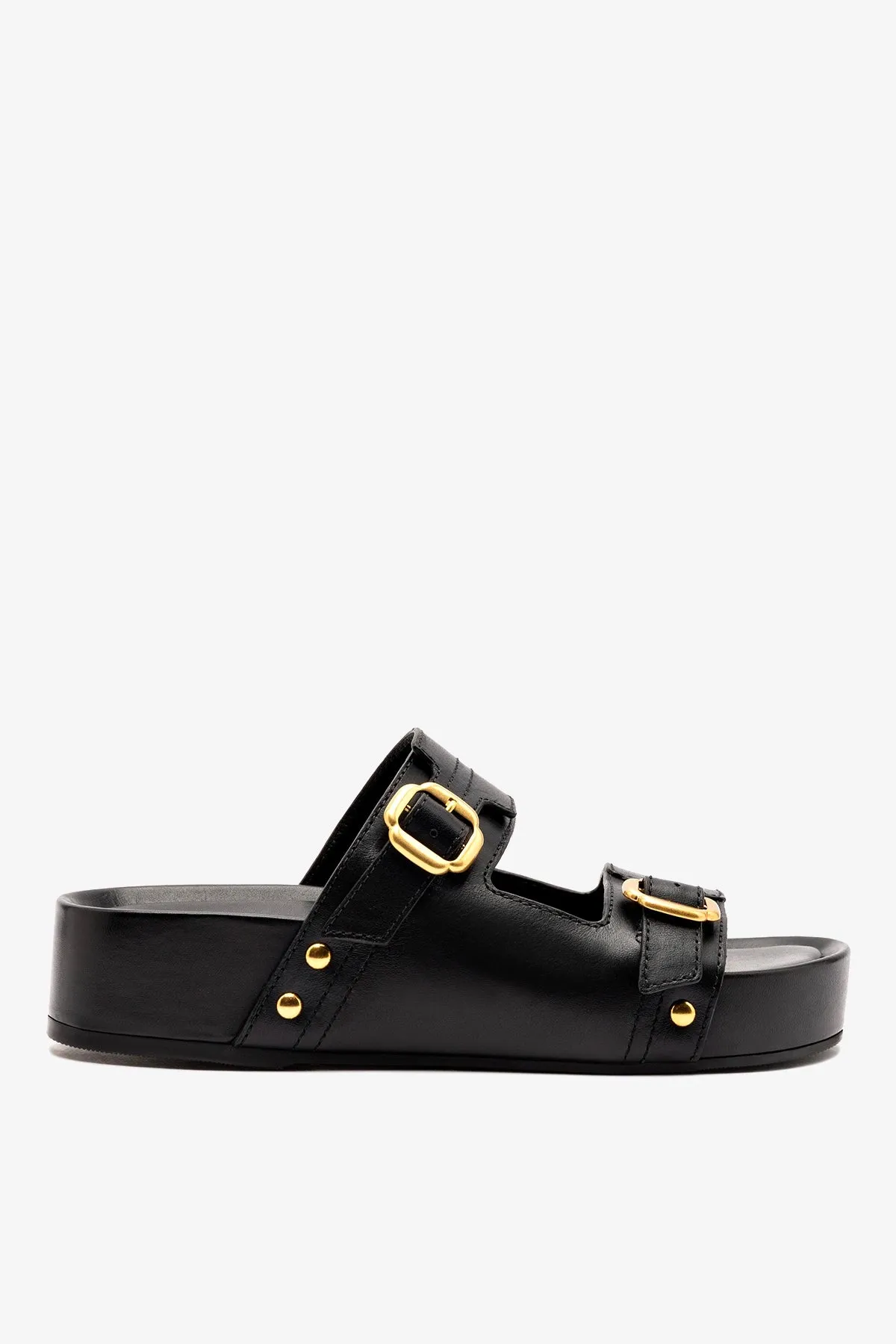 Milan Flatform Sandal In Black Vegetale Leather sold by Larroude