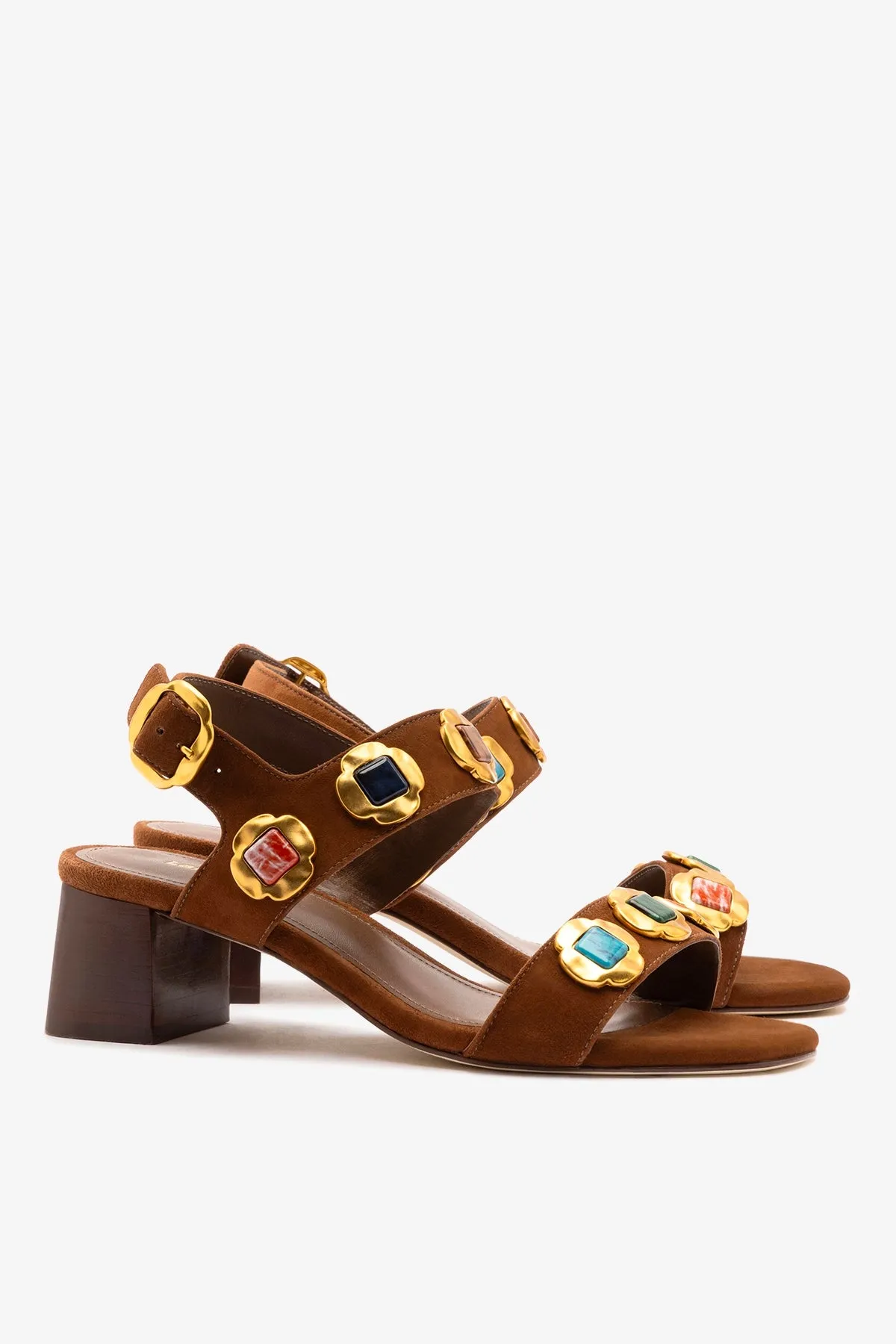 Milan Gioiello Block Sandal In Burnt Umber Leather sold by Larroude product image thumbnail 3