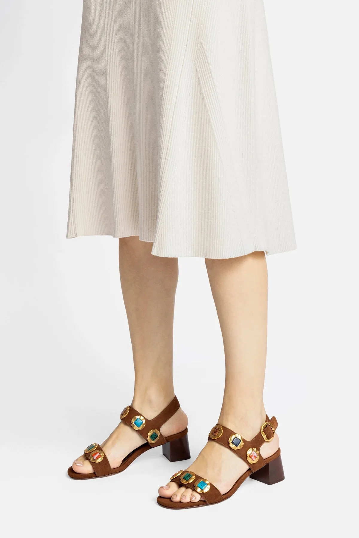 Milan Gioiello Block Sandal In Burnt Umber Leather sold by Larroude product image thumbnail 2