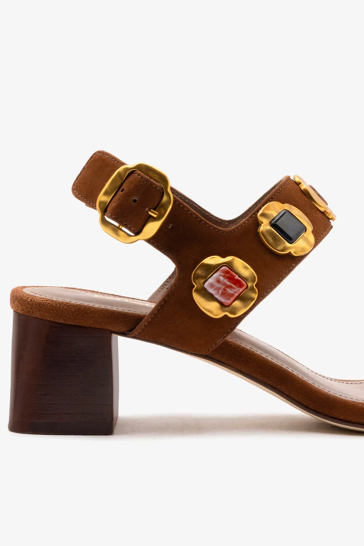 Milan Gioiello Block Sandal In Burnt Umber Leather sold by Larroude product image thumbnail 4