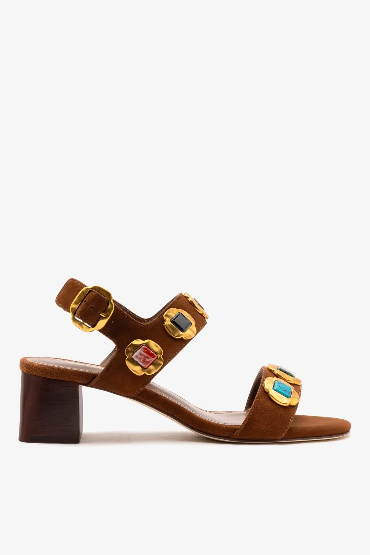 Milan Gioiello Block Sandal In Burnt Umber Leather sold by Larroude