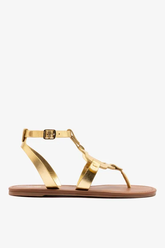 Margherita Sandal In Metallic Gold Leather sold by Larroude
