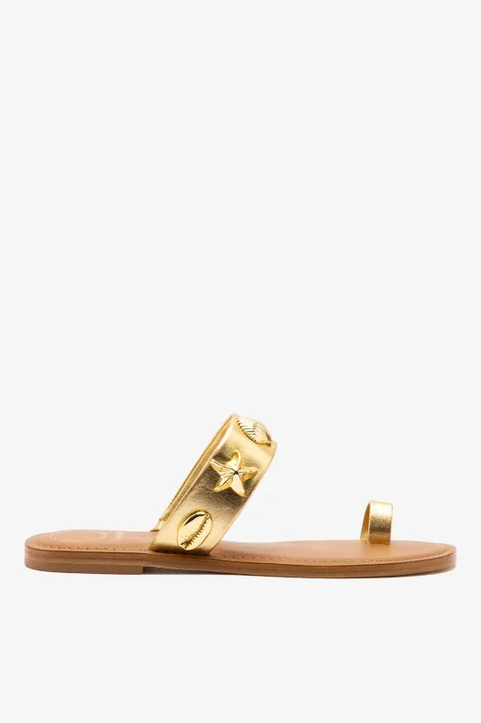 Madison Thong Sandal In Gold Metallic Leather sold by Larroude