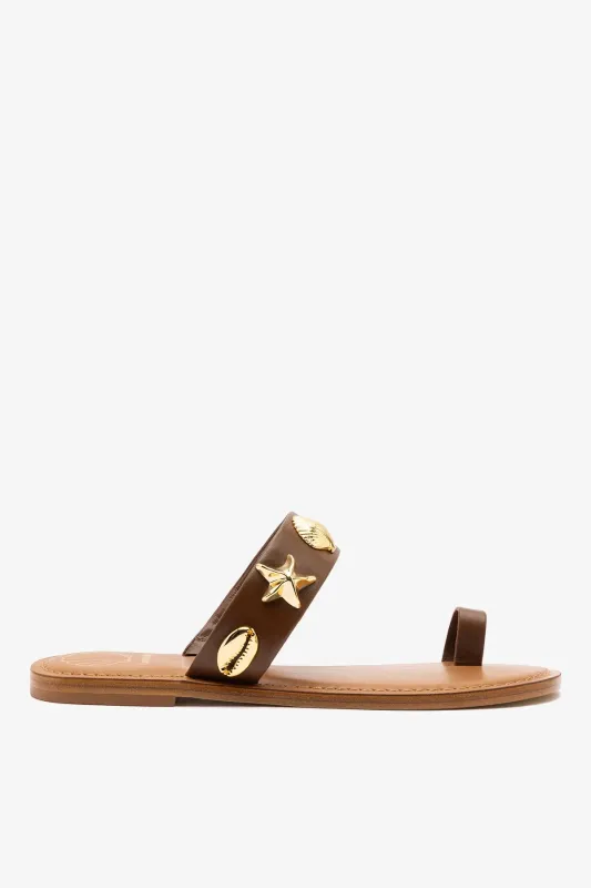 Madison Thong Sandal In Burnt Umber Leather sold by Larroude
