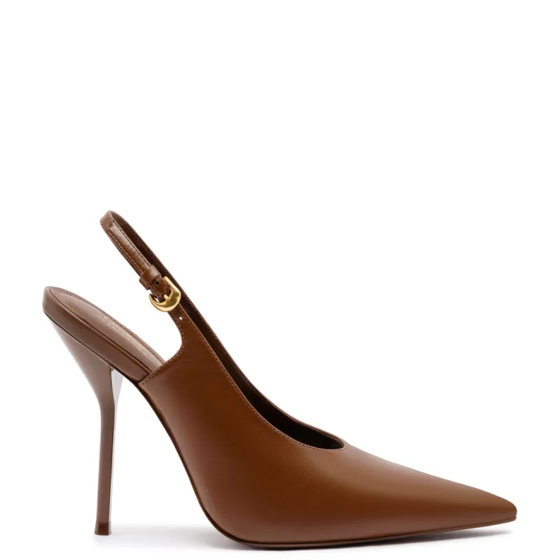 Larroudé x Altuzarra Pump In Burnt Umber Leather sold by Larroude
