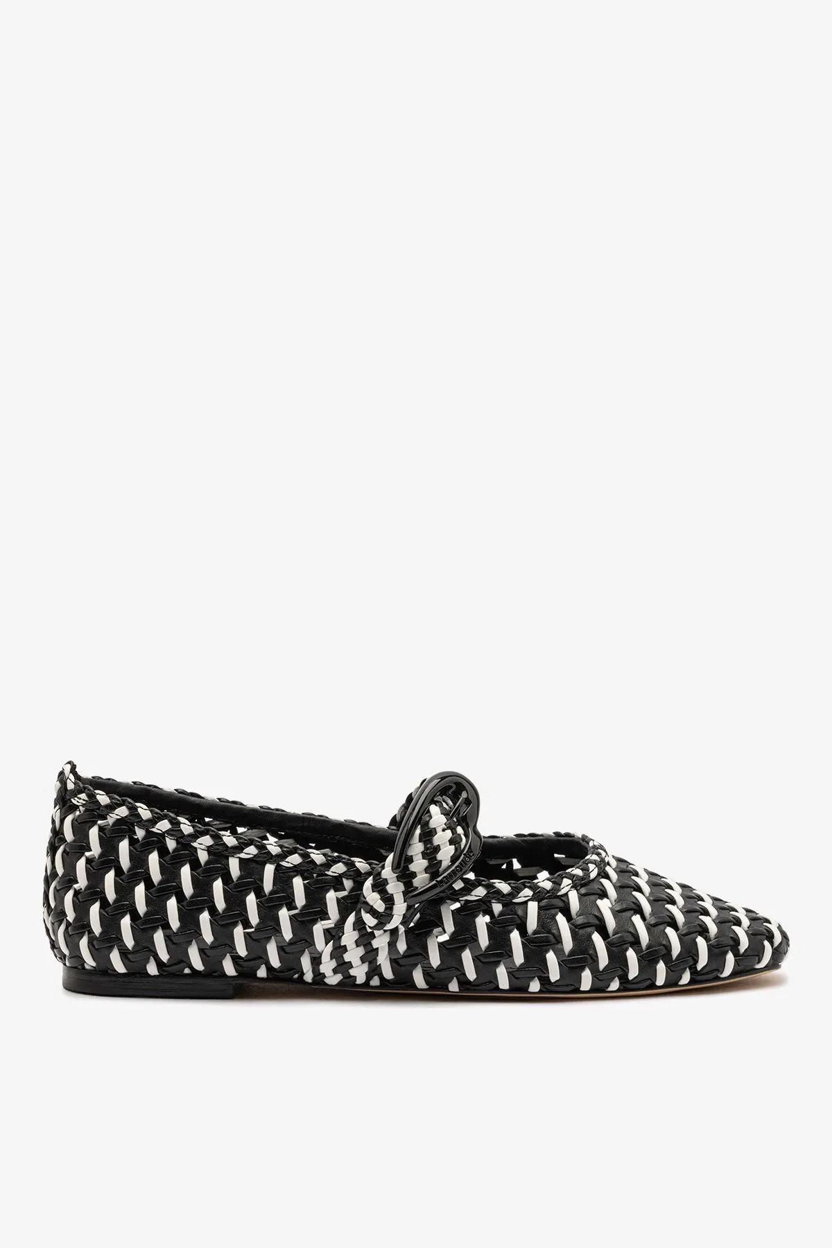 Verona Macrame Ballet Flat In Black and White Leather sold by Larroude