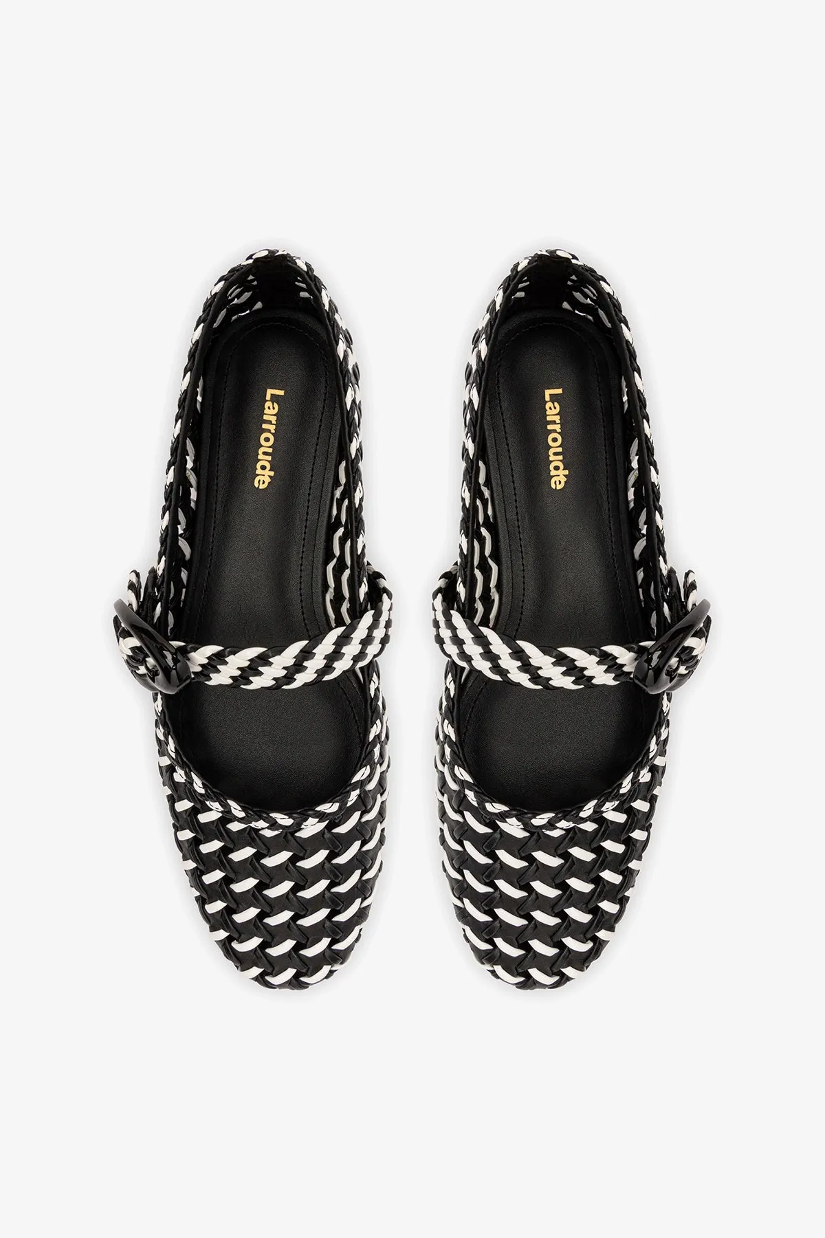 Verona Macrame Ballet Flat In Black and White Leather sold by Larroude product image thumbnail 4