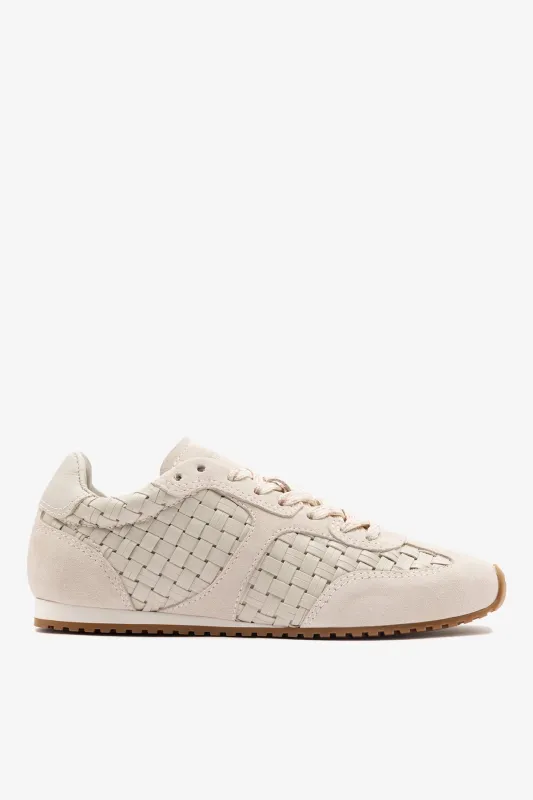 Stella Macrame Sneaker In Mushroom Grey Leather and Suede sold by Larroude