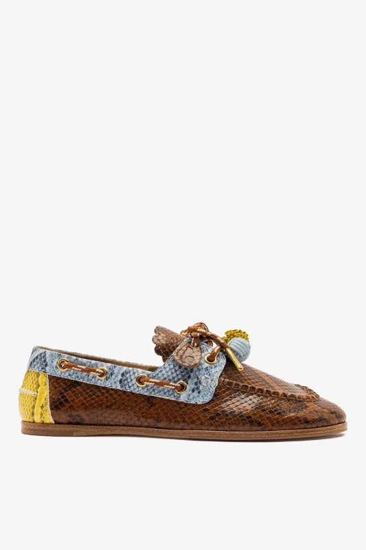 Cyprus Boat Shoe In Oud, Maya and Lemonade Python Embossed Leather sold by Larroude