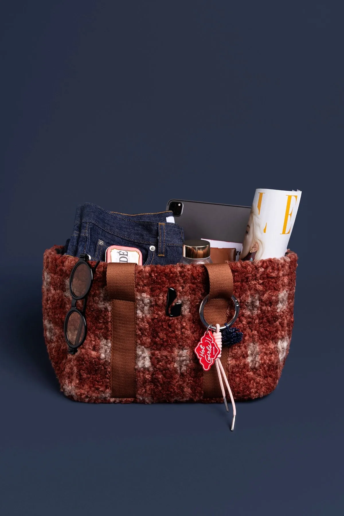 Americana Tote Bag In Berry Plaid Fur sold by Larroude product image thumbnail 5