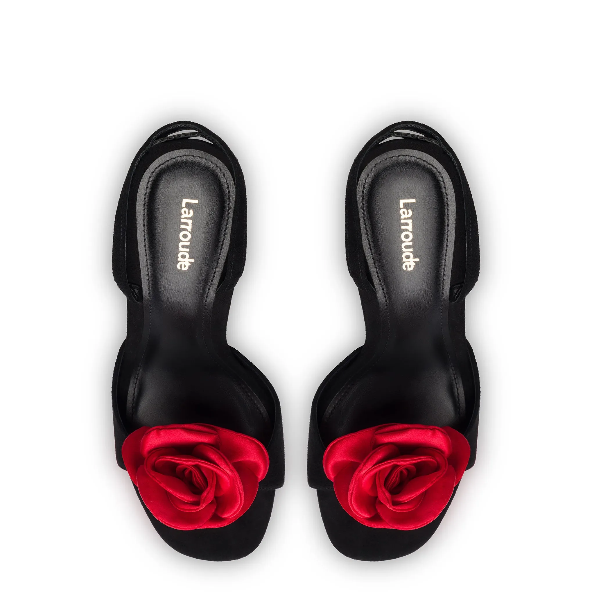 Salma Sandal In Black Suede and Scarlet Satin sold by Larroude product image thumbnail 3