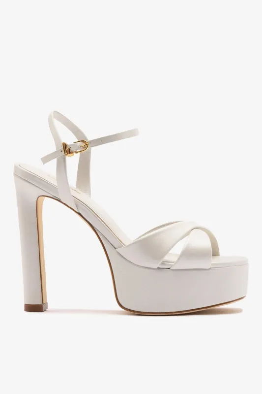 Bianca High Platform Sandal In Pearl Leather sold by Larroude