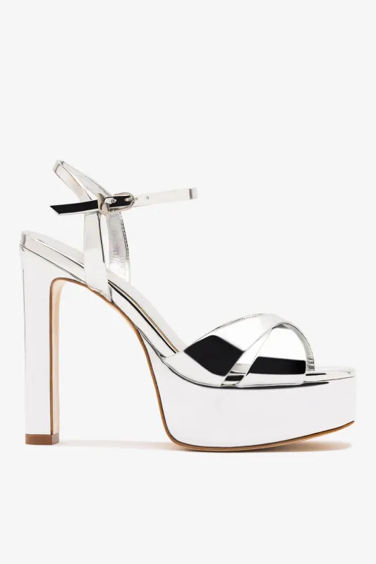 Bianca High Platform Sandal In Silver Specchio sold by Larroude