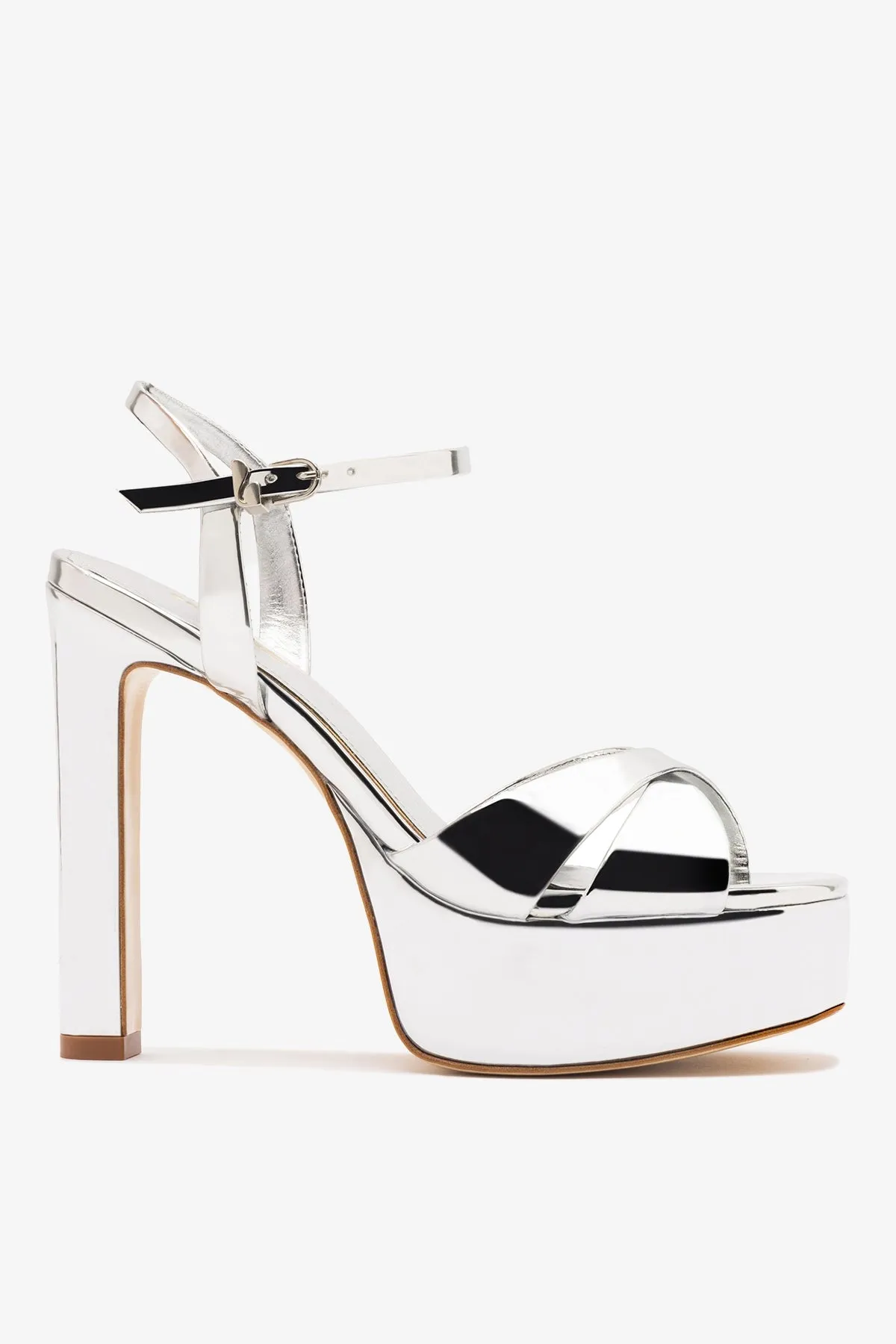 Bianca High Platform Sandal In Silver Specchio sold by Larroude