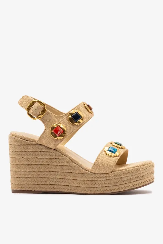 Milan Gioiello Espadrille In Beige Raffia sold by Larroude