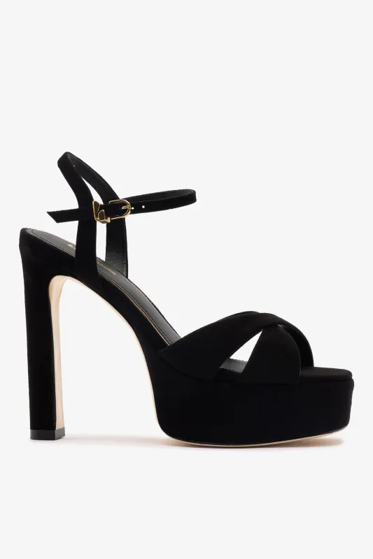 Bianca High Platform Sandal In Black Suede sold by Larroude