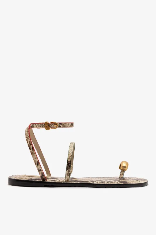 Biarritz Flat Sandal In Neutral Snake Leather sold by Larroude