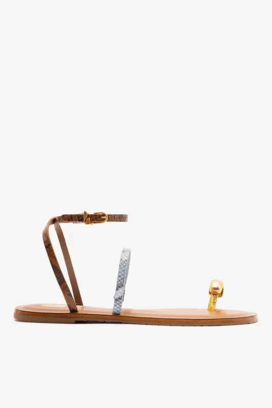 Biarritz Flat Sandal In Lemonade, Maya and Oud Python Embossed Leather sold by Larroude