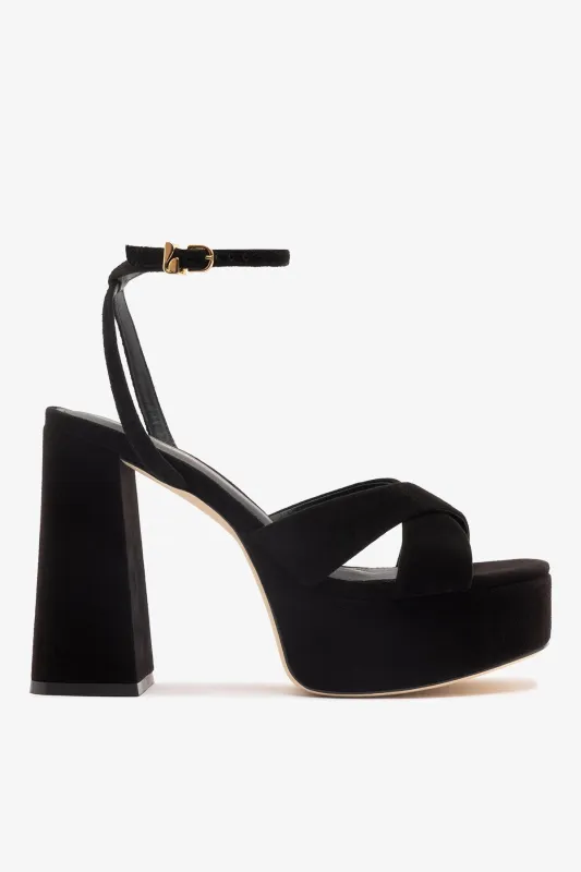 Dolly X Platform Sandal In Black Suede made by Larroude